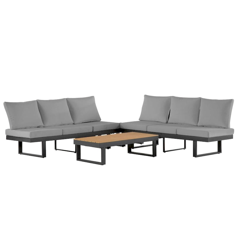 Ensemble de canapé d'angle modulable d'extérieur avec table basse, table d'appoint et sièges inclinables réglables