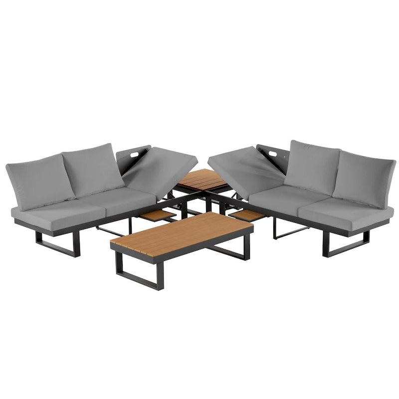 Ensemble de canapé d'angle modulable d'extérieur avec table basse, table d'appoint et sièges inclinables réglables