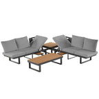 Ensemble de canapé d'angle modulable d'extérieur avec table basse, table d'appoint et sièges inclinables réglables