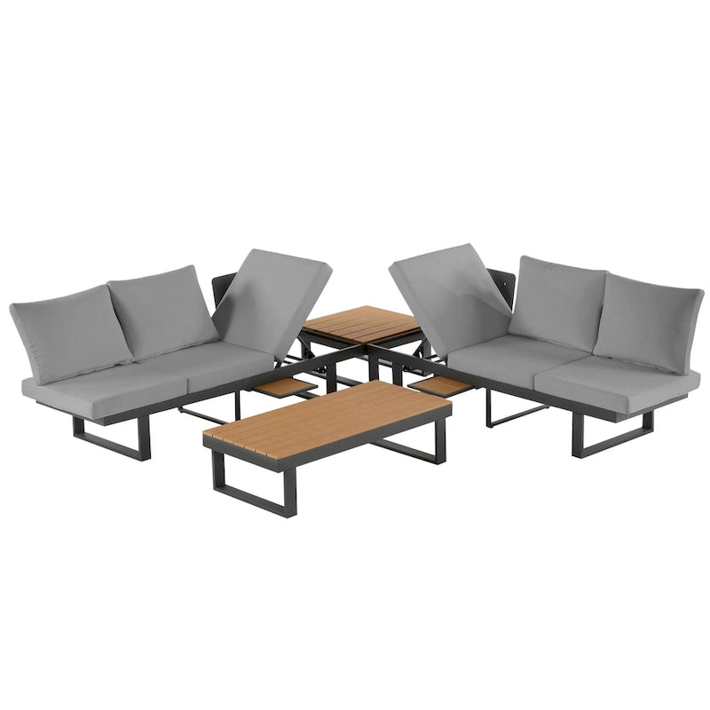Ensemble de canapé d'angle modulable d'extérieur avec table basse, table d'appoint et sièges inclinables réglables