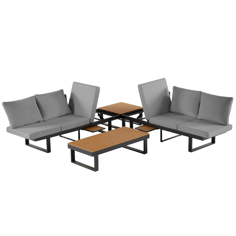 Ensemble de canapé d'angle modulable d'extérieur avec table basse, table d'appoint et sièges inclinables réglables