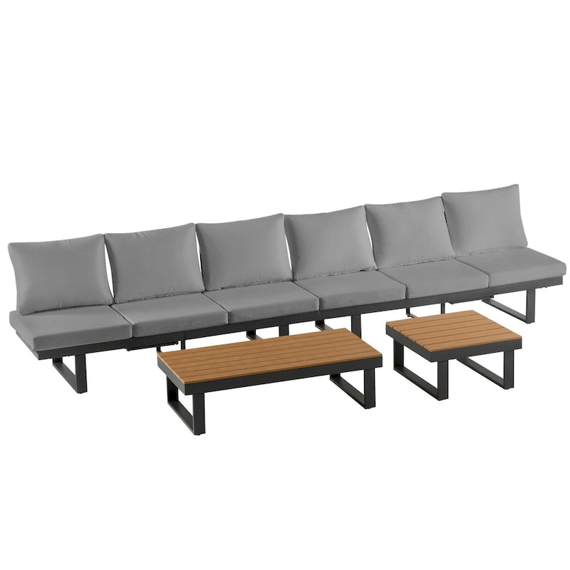 Ensemble de canapé d'angle modulable d'extérieur avec table basse, table d'appoint et sièges inclinables réglables
