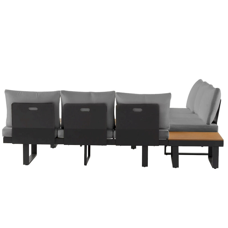 Ensemble de canapé d'angle modulable d'extérieur avec table basse, table d'appoint et sièges inclinables réglables