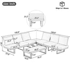 Ensemble de canapé d'angle modulable d'extérieur avec table basse, table d'appoint et sièges inclinables réglables