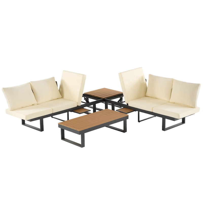 Ensemble de canapé d'angle modulable d'extérieur avec table basse, table d'appoint et sièges inclinables réglables