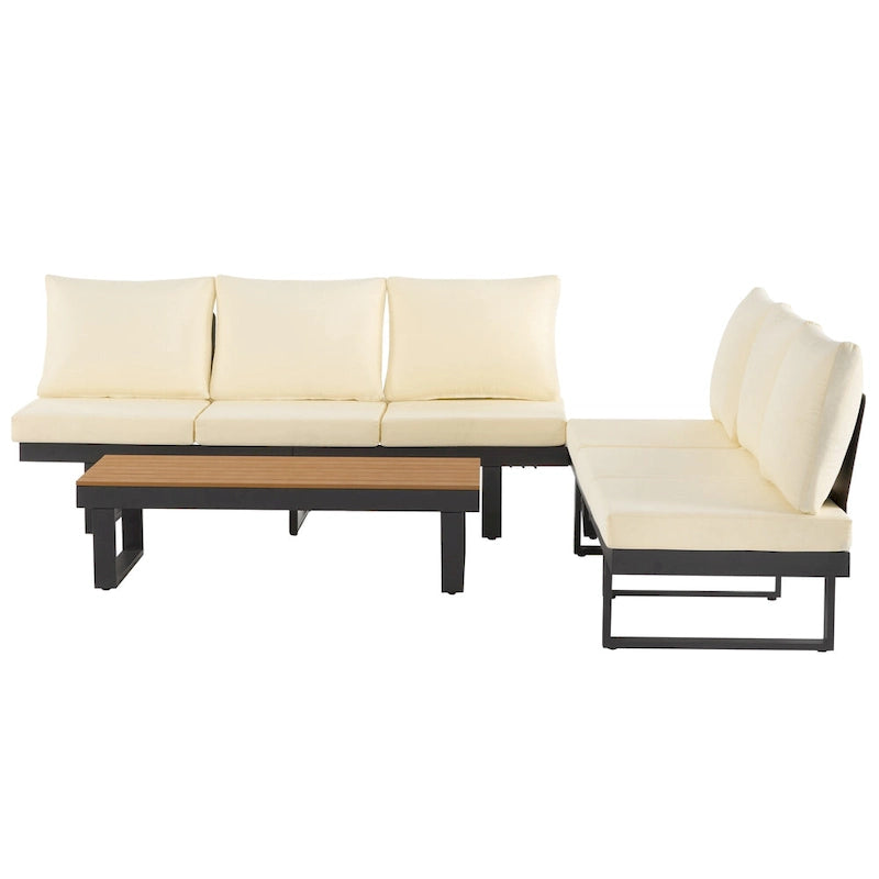 Ensemble de canapé d'angle modulable d'extérieur avec table basse, table d'appoint et sièges inclinables réglables