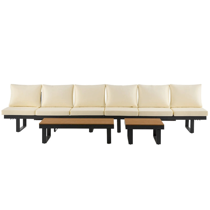 Ensemble de canapé d'angle modulable d'extérieur avec table basse, table d'appoint et sièges inclinables réglables