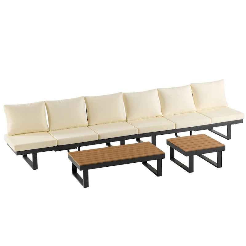 Ensemble de canapé d'angle modulable d'extérieur avec table basse, table d'appoint et sièges inclinables réglables
