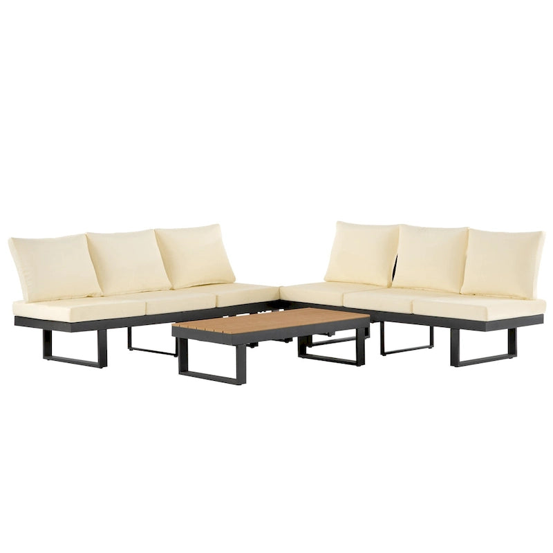 Ensemble de canapé d'angle modulable d'extérieur avec table basse, table d'appoint et sièges inclinables réglables