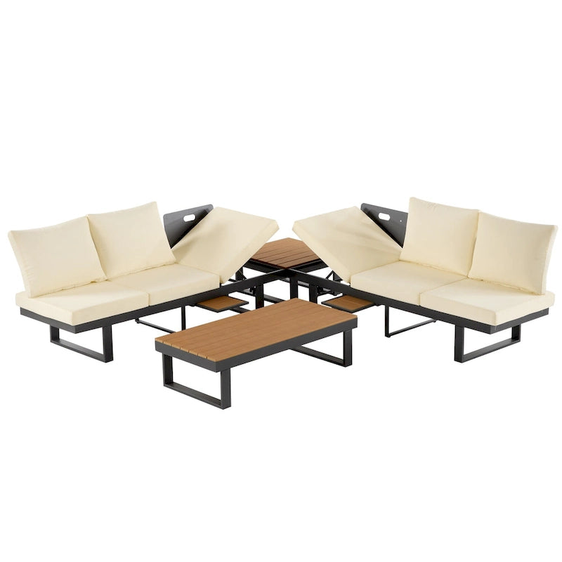 Ensemble de canapé d'angle modulable d'extérieur avec table basse, table d'appoint et sièges inclinables réglables