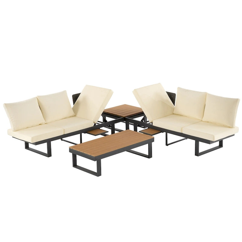 Ensemble de canapé d'angle modulable d'extérieur avec table basse, table d'appoint et sièges inclinables réglables