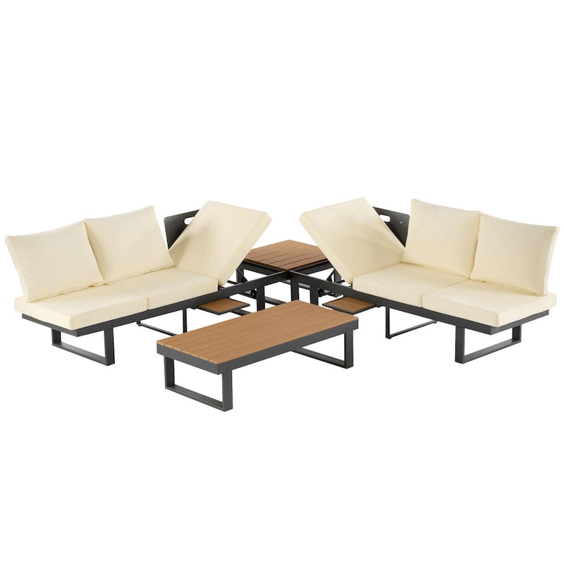 Ensemble de canapé d'angle modulable d'extérieur avec table basse, table d'appoint et sièges inclinables réglables