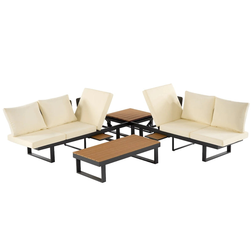 Ensemble de canapé d'angle modulable d'extérieur avec table basse, table d'appoint et sièges inclinables réglables