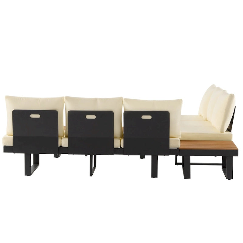 Ensemble de canapé d'angle modulable d'extérieur avec table basse, table d'appoint et sièges inclinables réglables