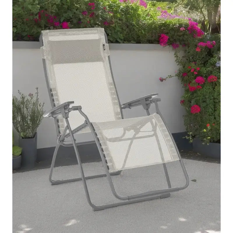 Fauteuil zéro gravité d'extérieur en acier de 76 cm (30 pouces) avec assise rembourrée en toile - 76 x 90 x 125 cm (29,9 x 35,4 x 49,2 pouces)