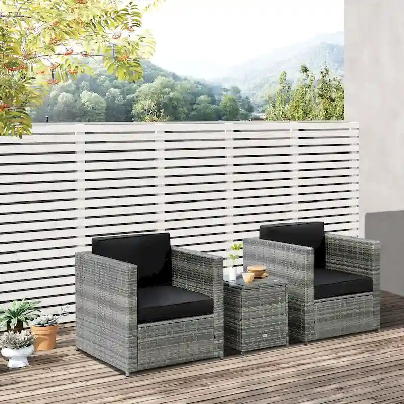 Ensemble bistro de patio Outsunny 3 pièces en résine tressée, mobilier d'extérieur en rotin PE tressé à la main pour véranda, jardin ou porche avec table basse