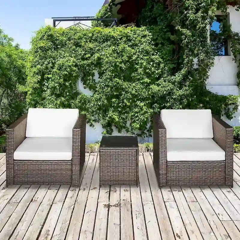 Ensemble bistro de patio Outsunny 3 pièces en résine tressée, mobilier d'extérieur en rotin PE tressé à la main pour véranda, jardin ou porche avec table basse