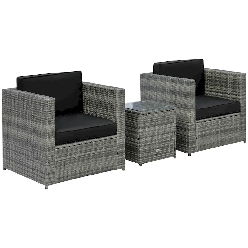 Ensemble bistro de patio Outsunny 3 pièces en résine tressée, mobilier d'extérieur en rotin PE tressé à la main pour véranda, jardin ou porche avec table basse
