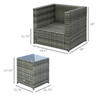 Ensemble bistro de patio Outsunny 3 pièces en résine tressée, mobilier d'extérieur en rotin PE tressé à la main pour véranda, jardin ou porche avec table basse