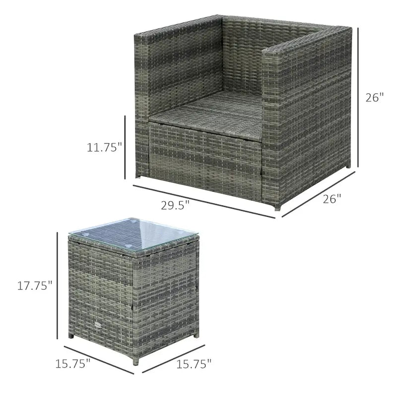 Ensemble bistro de patio Outsunny 3 pièces en résine tressée, mobilier d'extérieur en rotin PE tressé à la main pour véranda, jardin ou porche avec table basse