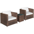 Ensemble bistro de patio Outsunny 3 pièces en résine tressée, mobilier d'extérieur en rotin PE tressé à la main pour véranda, jardin ou porche avec table basse