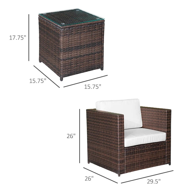 Ensemble bistro de patio Outsunny 3 pièces en résine tressée, mobilier d'extérieur en rotin PE tressé à la main pour véranda, jardin ou porche avec table basse