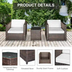 Ensemble bistro de patio Outsunny 3 pièces en résine tressée, mobilier d'extérieur en rotin PE tressé à la main pour véranda, jardin ou porche avec table basse
