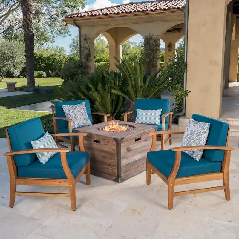 Ensemble de conversation avec table et feu de camp Mark Outdoor 5 pièces par Christopher Knight Home