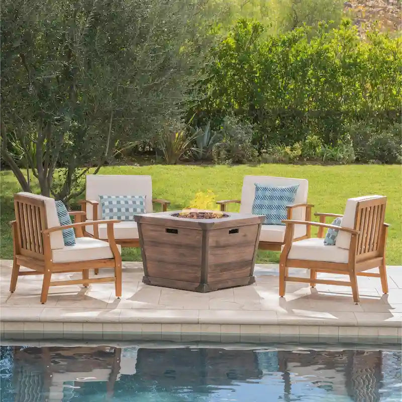 Ensemble de conversation avec table et feu de camp Mark Outdoor 5 pièces par Christopher Knight Home