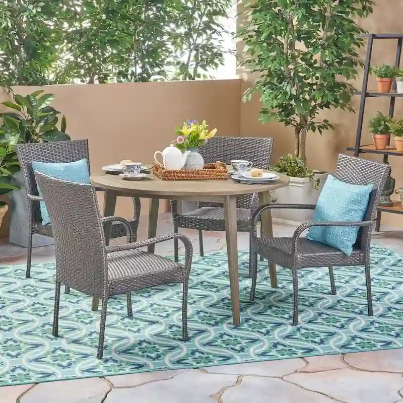 Ensemble de salle à manger d'extérieur Reina 5 pièces en bois et osier par Christopher Knight Home