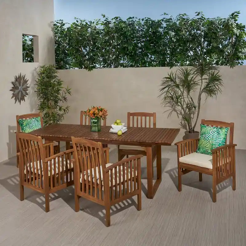 Ensemble de salle à manger d'extérieur extensible Sorrento 6 places en bois d'acacia par Christopher Knight Home