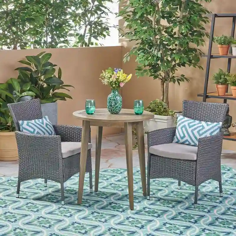 Ensemble bistro d'extérieur Bruna 3 pièces en bois et osier par Christopher Knight Home