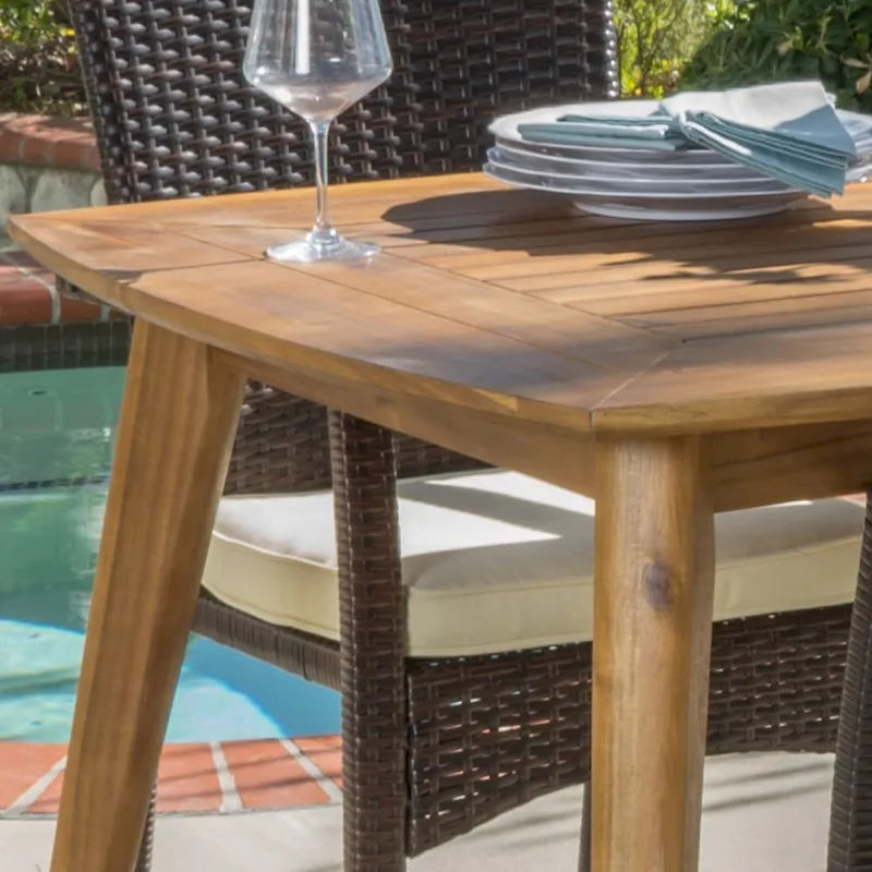 Ensemble de salle à manger rectangulaire en bois 7 pièces Talbot Outdoor avec coussins par Christopher Knight Home