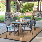 Ensemble de salle à manger rectangulaire en bois 7 pièces Talbot Outdoor avec coussins par Christopher Knight Home