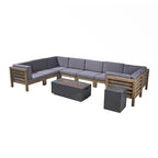 Ensemble canapé d'angle en acacia Oana Outdoor en forme de U, 8 places, avec foyer extérieur, par Christopher Knight Home