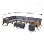Ensemble canapé d'angle en acacia Oana Outdoor en forme de U, 8 places, avec foyer extérieur, par Christopher Knight Home