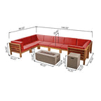 Ensemble canapé d'angle en acacia Oana Outdoor en forme de U, 8 places, avec foyer extérieur, par Christopher Knight Home