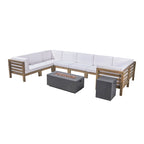Ensemble canapé d'angle en acacia Oana Outdoor en forme de U, 8 places, avec foyer extérieur, par Christopher Knight Home