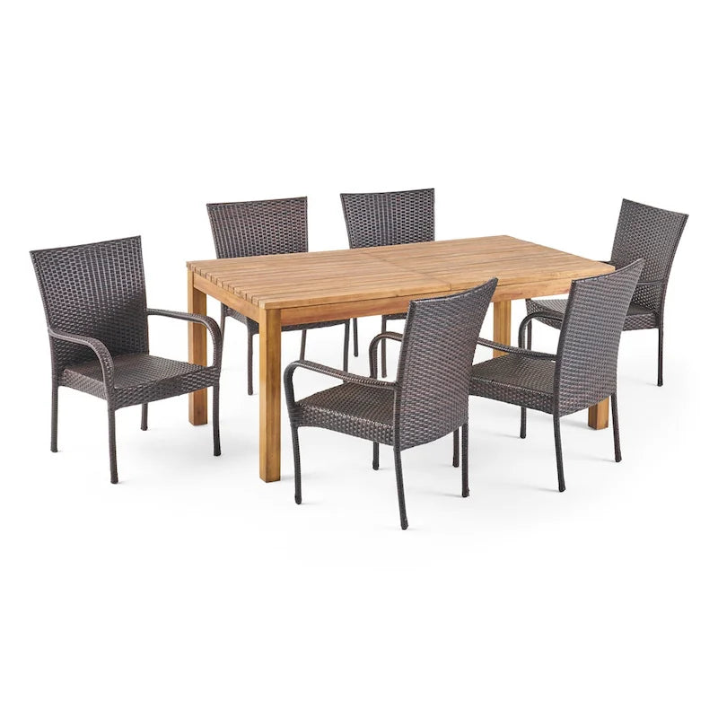 Ensemble de salle à manger rectangulaire extensible en osier et bois Lambert de Christopher Knight Home