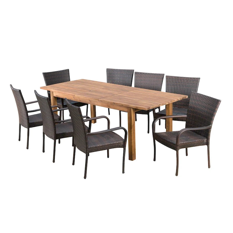 Ensemble de salle à manger rectangulaire extensible en osier et bois Lambert de Christopher Knight Home