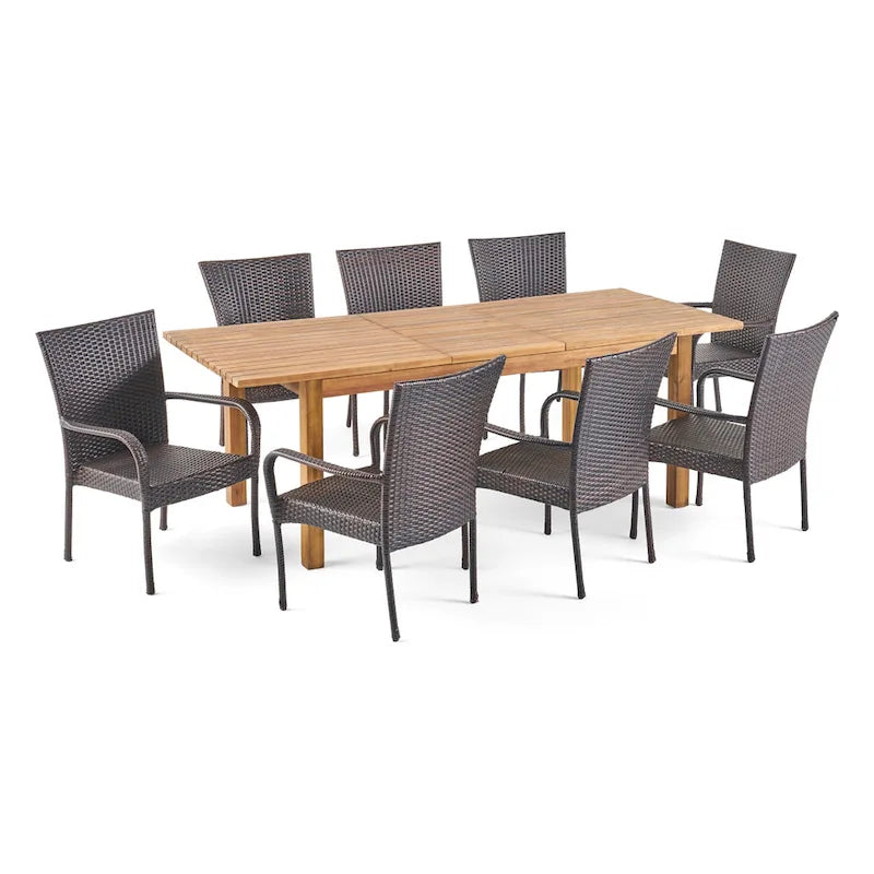 Ensemble de salle à manger rectangulaire extensible en osier et bois Lambert de Christopher Knight Home