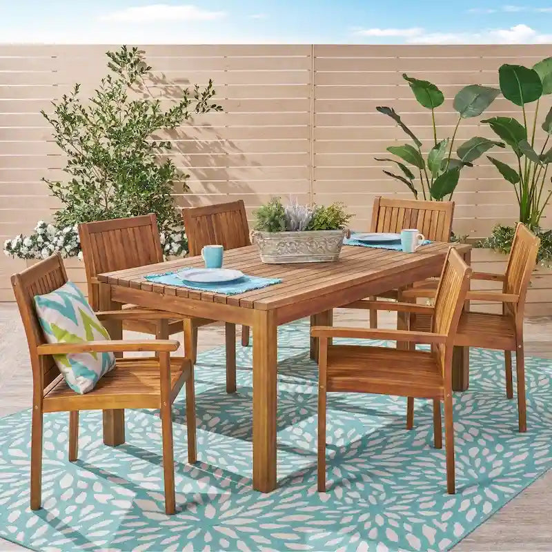 Ensemble de salle à manger d'extérieur Wiloson 7 pièces en acacia par Christopher Knight Home