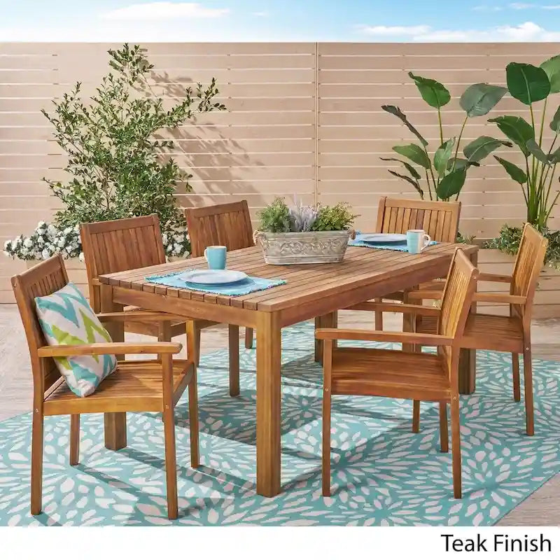 Ensemble de salle à manger d'extérieur Wiloson 7 pièces en acacia par Christopher Knight Home