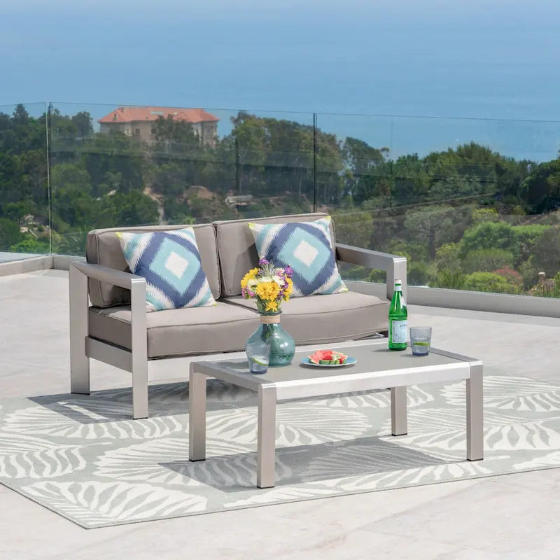 Canapé deux places et table basse Aviara en aluminium de Christopher Knight Home