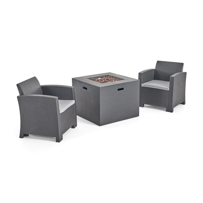 Ensemble de conversation Houston Outdoor 2 places en osier imprimé avec foyer, par Christopher Knight Home