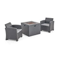 Ensemble de conversation Houston Outdoor 2 places en osier imprimé avec foyer, par Christopher Knight Home