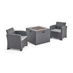 Ensemble de conversation Houston Outdoor 2 places en osier imprimé avec foyer, par Christopher Knight Home