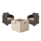 Ensemble de conversation Houston Outdoor 2 places en osier imprimé avec foyer, par Christopher Knight Home