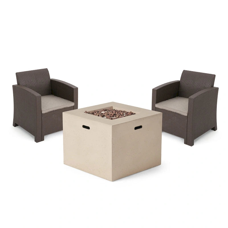Ensemble de conversation Houston Outdoor 2 places en osier imprimé avec foyer, par Christopher Knight Home