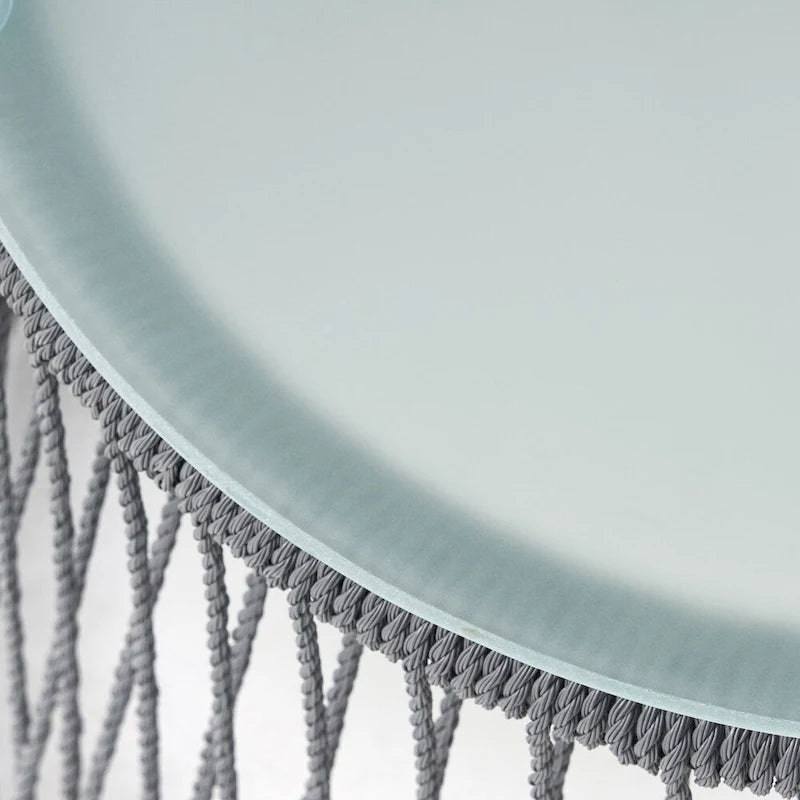 Table d'appoint d'extérieur Southport en acier et corde avec plateau en verre trempé par Christopher Knight Home